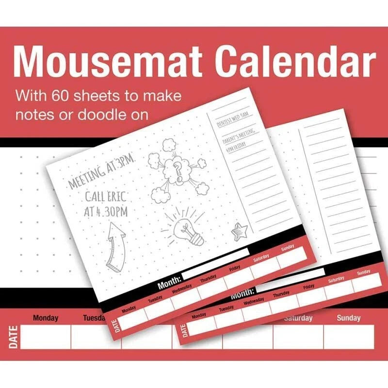 2 x 60 Sheet Mousemat Weekly Planner Pad | Desk Calendar Notepad | Tear-Off