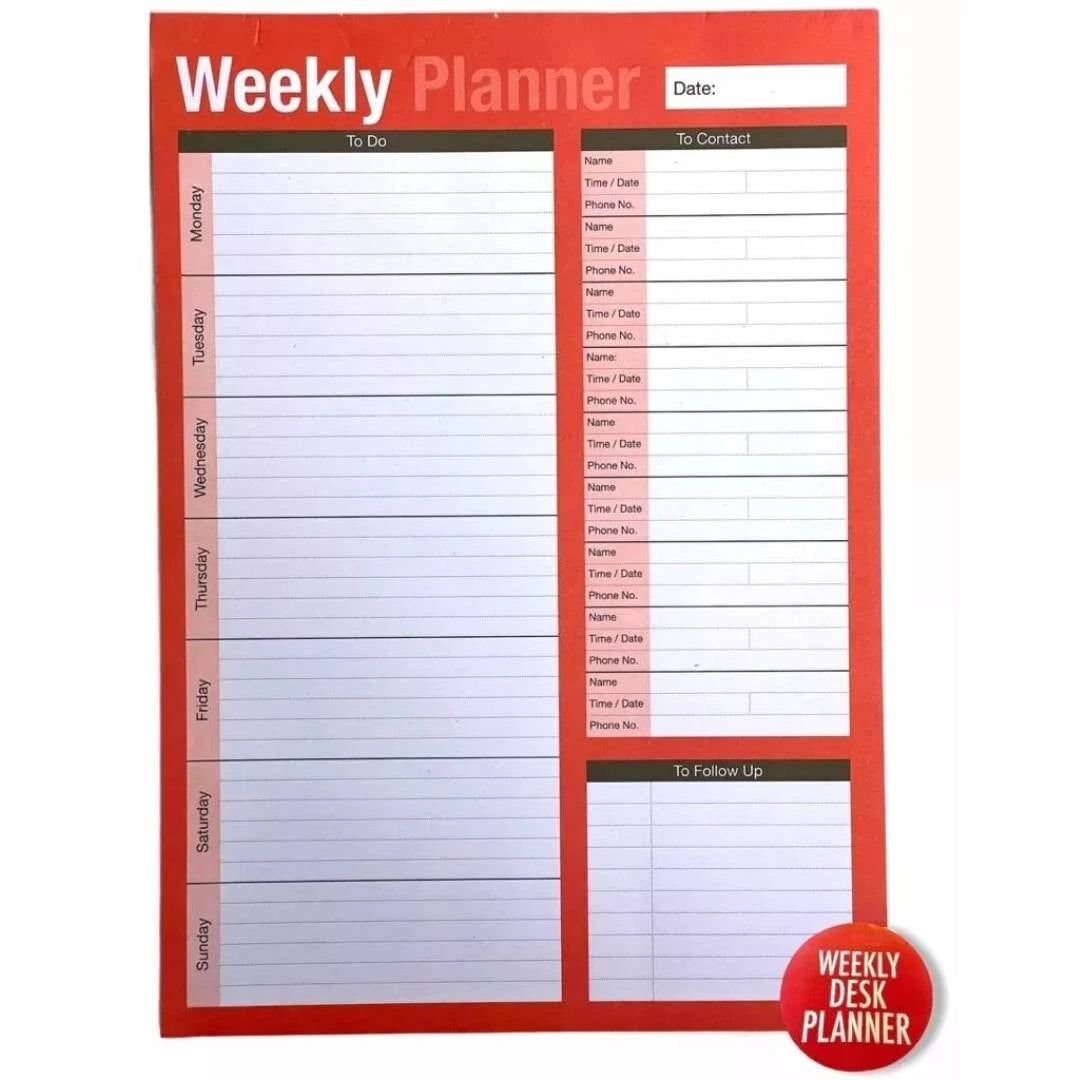 A4 weekly desk planner
