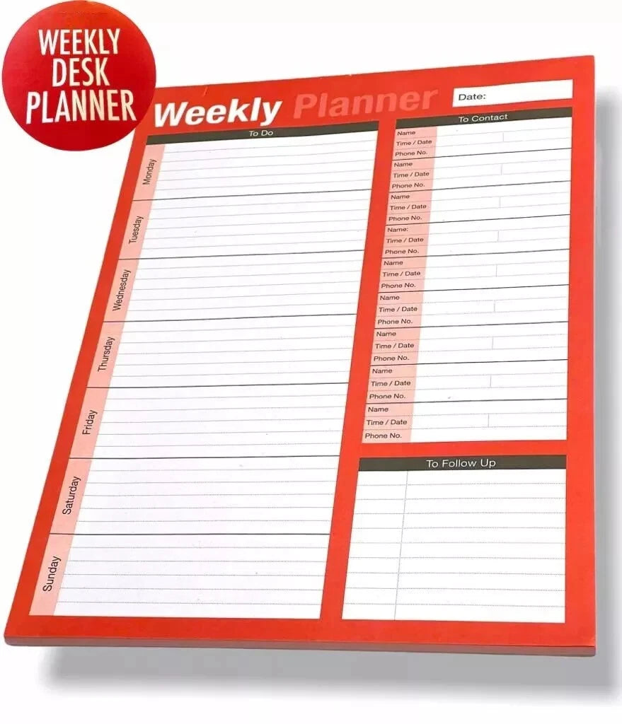 A4 weekly desk planner