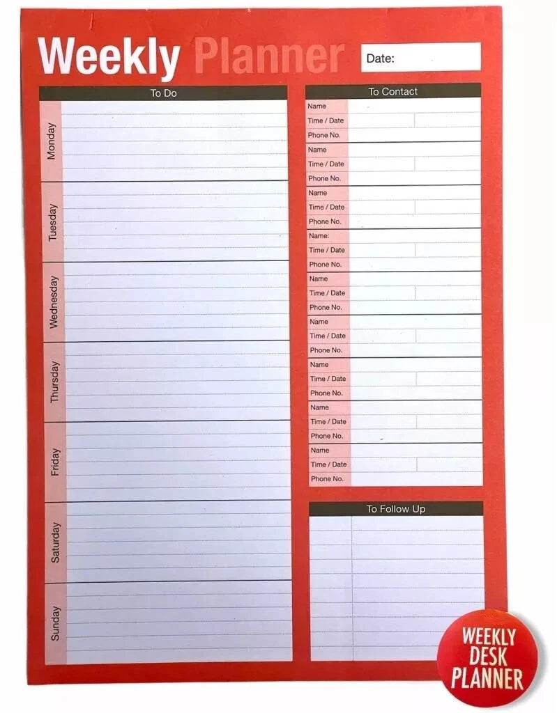 A4 weekly desk planner