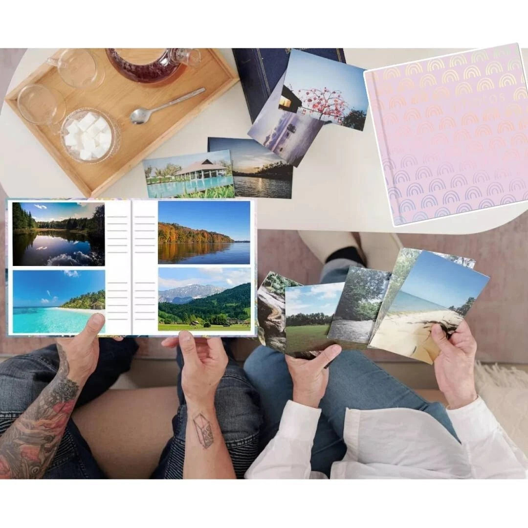 Photo Album 4x6 200 Photos Slip-In Pink Rainbow Design Family Picture Book