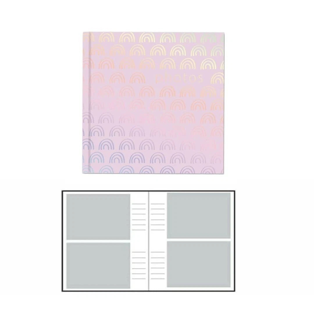 Photo Album 4x6 200 Photos Slip-In Pink Rainbow Design Family Picture Book