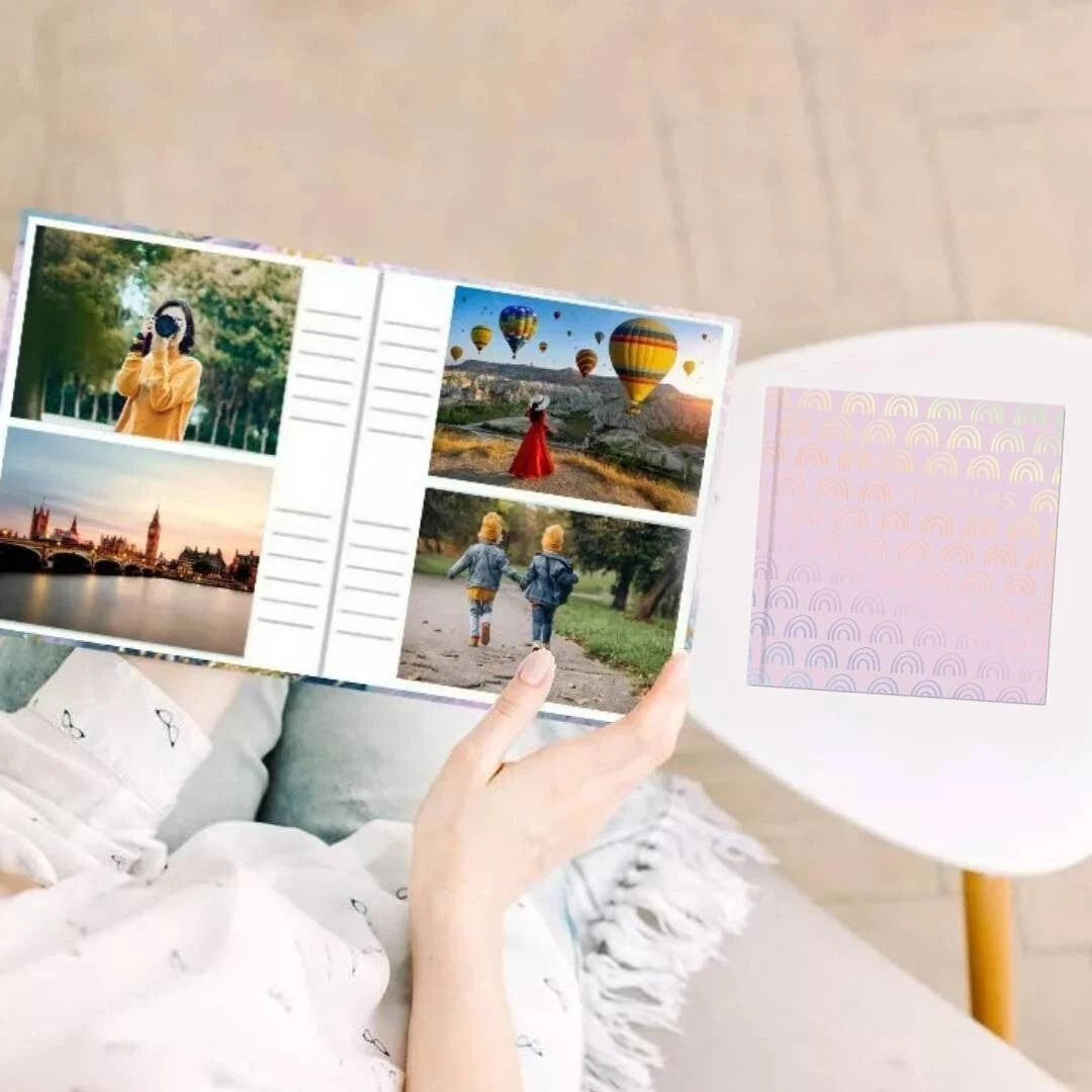 Photo Album 4x6 200 Photos Slip-In Pink Rainbow Design Family Picture Book