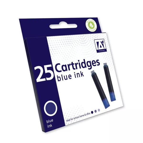 25 Blue Fountain Pen Ink Cartridges – Universal Standard Size, Smooth Writing, IG Design