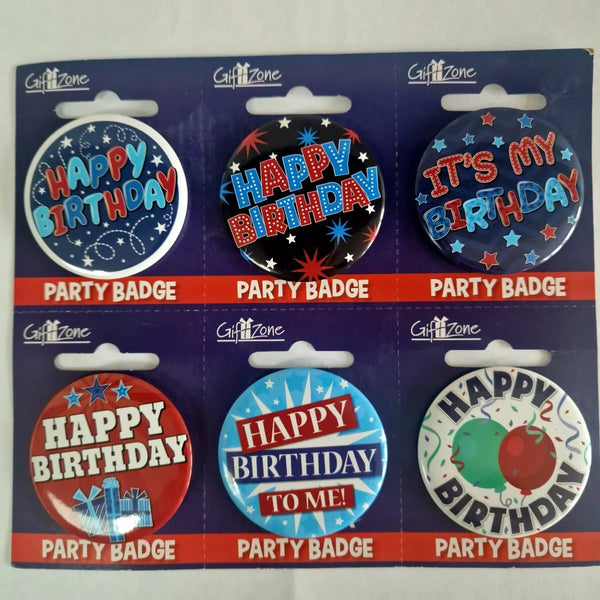 Happy Birthday Badge – 2" / 5.5cm Party Badge in Assorted Colours