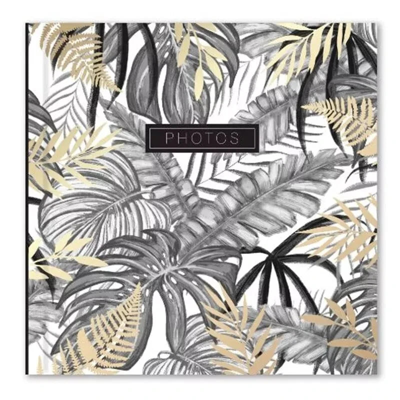 Black & Gold Tropical Palm Leaf Photo Album – Holds 200 4x6 Photos | Elegant Slip-In Organizer