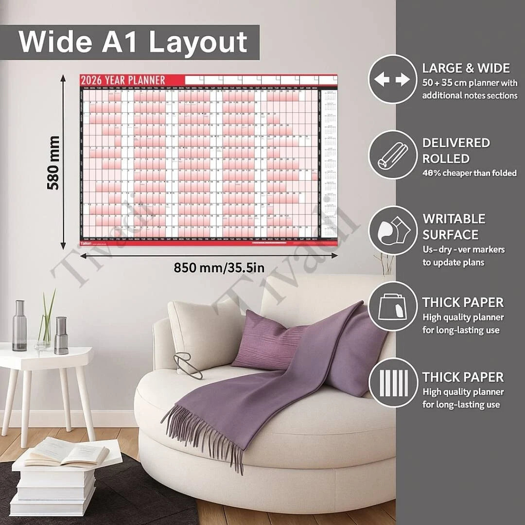 2026 Wall Calendar,Slim A4 Monthly Planner,Large Month to View Planner,Easy View