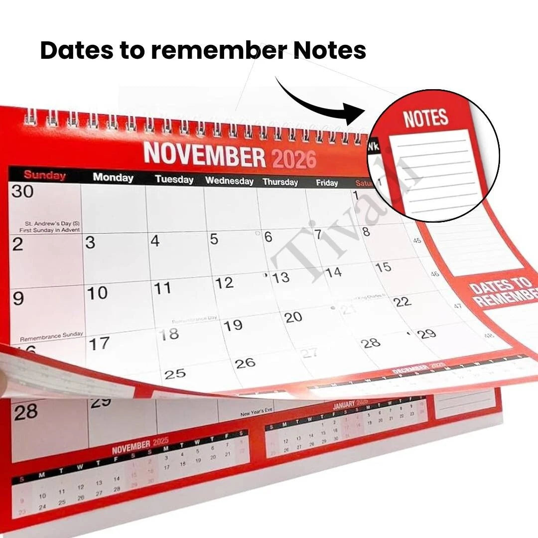 2026 Wall Calendar,Slim A4 Monthly Planner,Large Month to View Planner,Easy View
