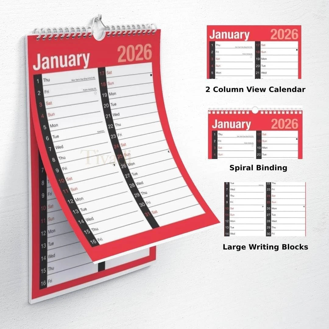 2026 Wall Calendar,Slim A4 Monthly Planner,Large Month to View Planner,Easy View