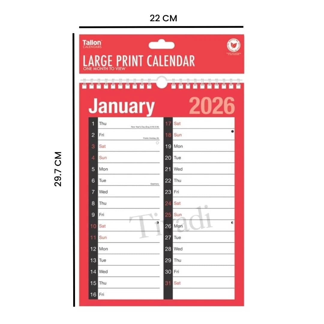 2026 Wall Calendar,Slim A4 Monthly Planner,Large Month to View Planner,Easy View