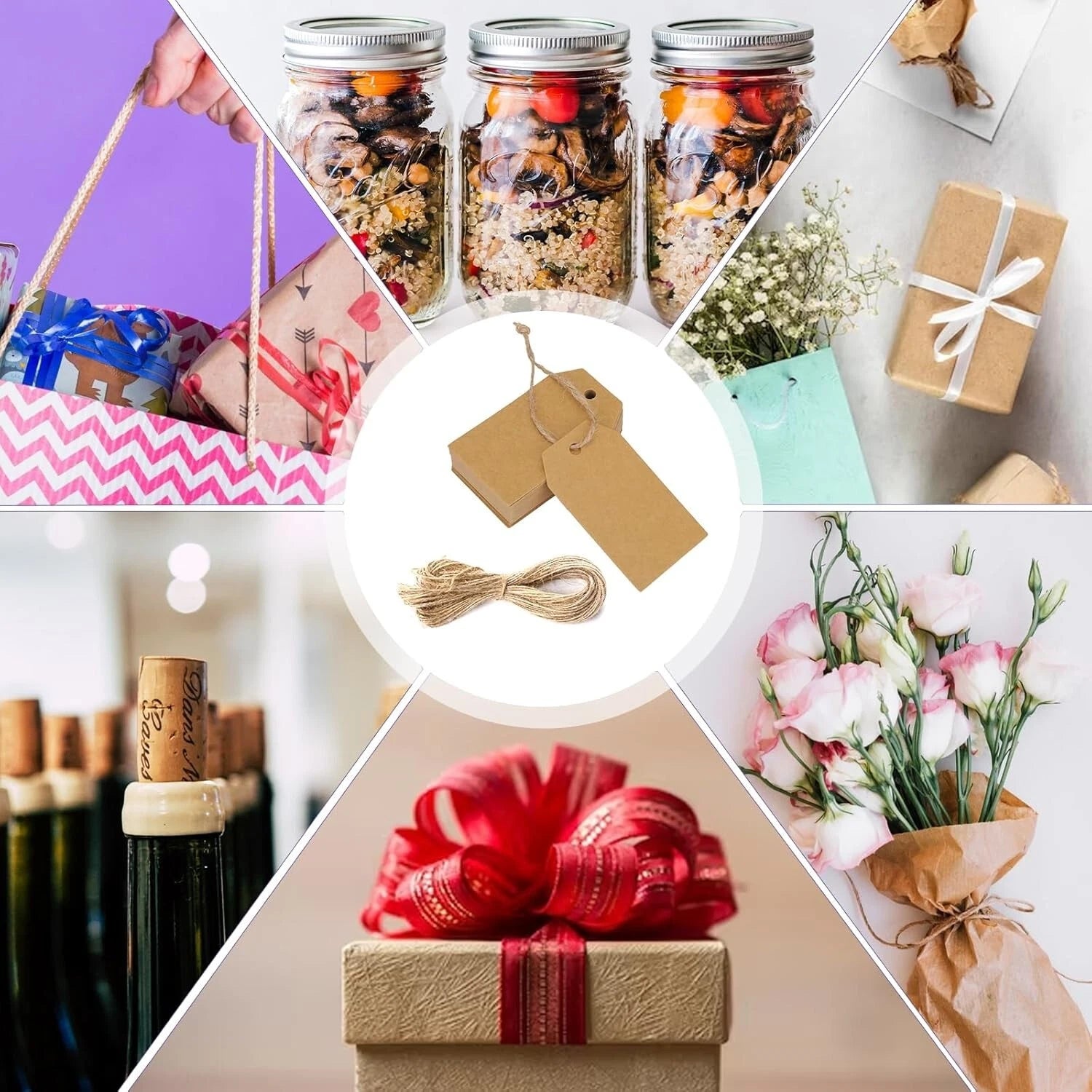 120 Kraft Gift Tags, Blank Kraft Tags, 8cm x 14cm Hang Paper Labels 200 GSM Paper, with String for Gifts, Presents, Wrapping, Birthdays, Wedding, Christmas