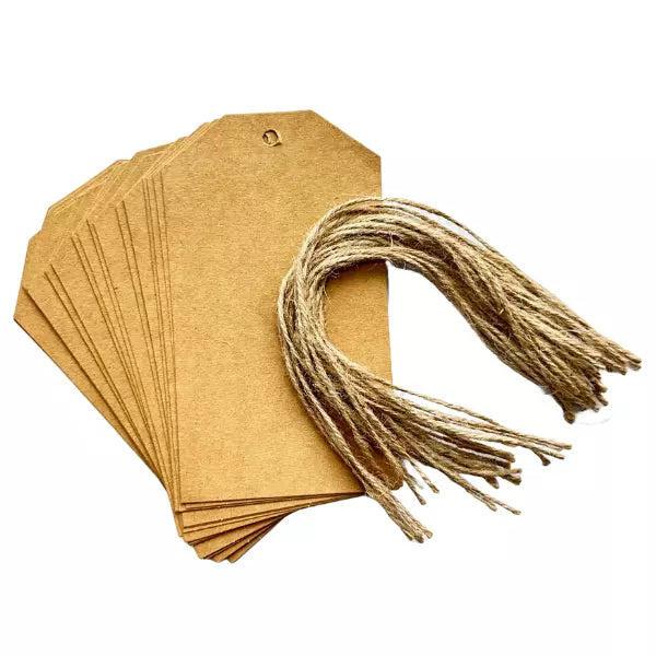 120 Kraft Gift Tags, Blank Kraft Tags, 8cm x 14cm Hang Paper Labels 200 GSM Paper, with String for Gifts, Presents, Wrapping, Birthdays, Wedding, Christmas