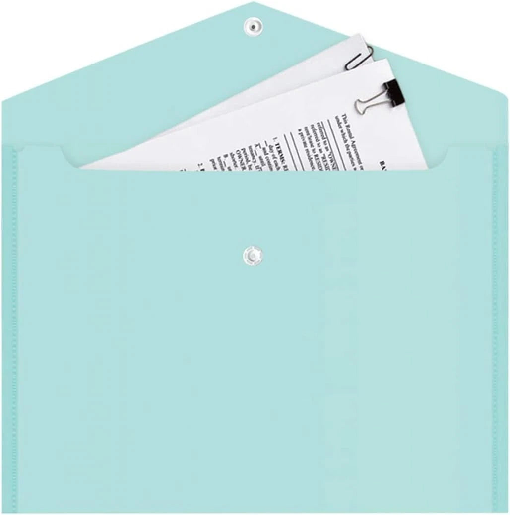 4 Assorted Pastel A4 Document Wallets – Plastic Popper Folders, Pink & Aqua, Modern Style by AnkerⓇ