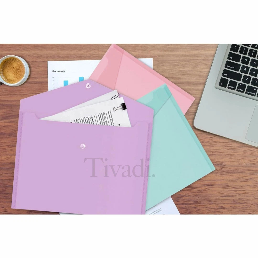 4 Assorted Pastel A4 Document Wallets – Plastic Popper Folders, Pink & Aqua, Modern Style by AnkerⓇ