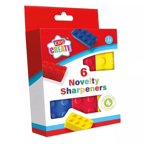 6 X Brick Pencil Sharpener - School Fun Stationery Party Bag Filler 3+