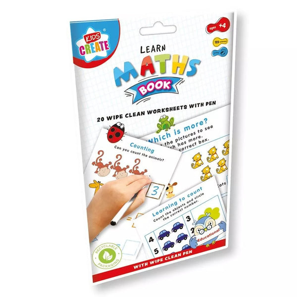 Kids Create - Learn Maths Pre School Book - Wipe Clean Activity Book & Pen