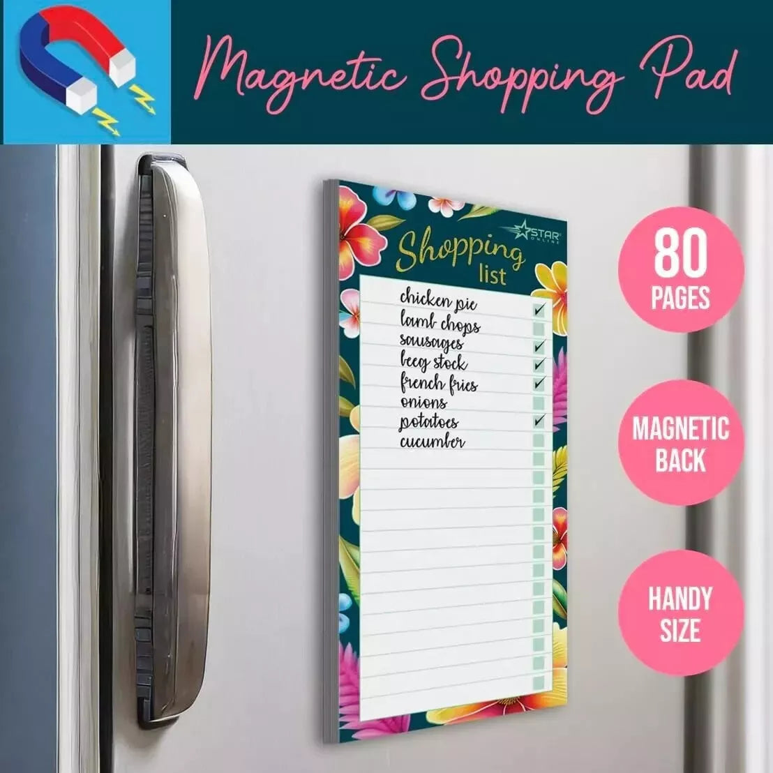 4 Pack Magnetic Meal Planner Tear Off Shopping List Note Pad Gold Foil 80 sheet