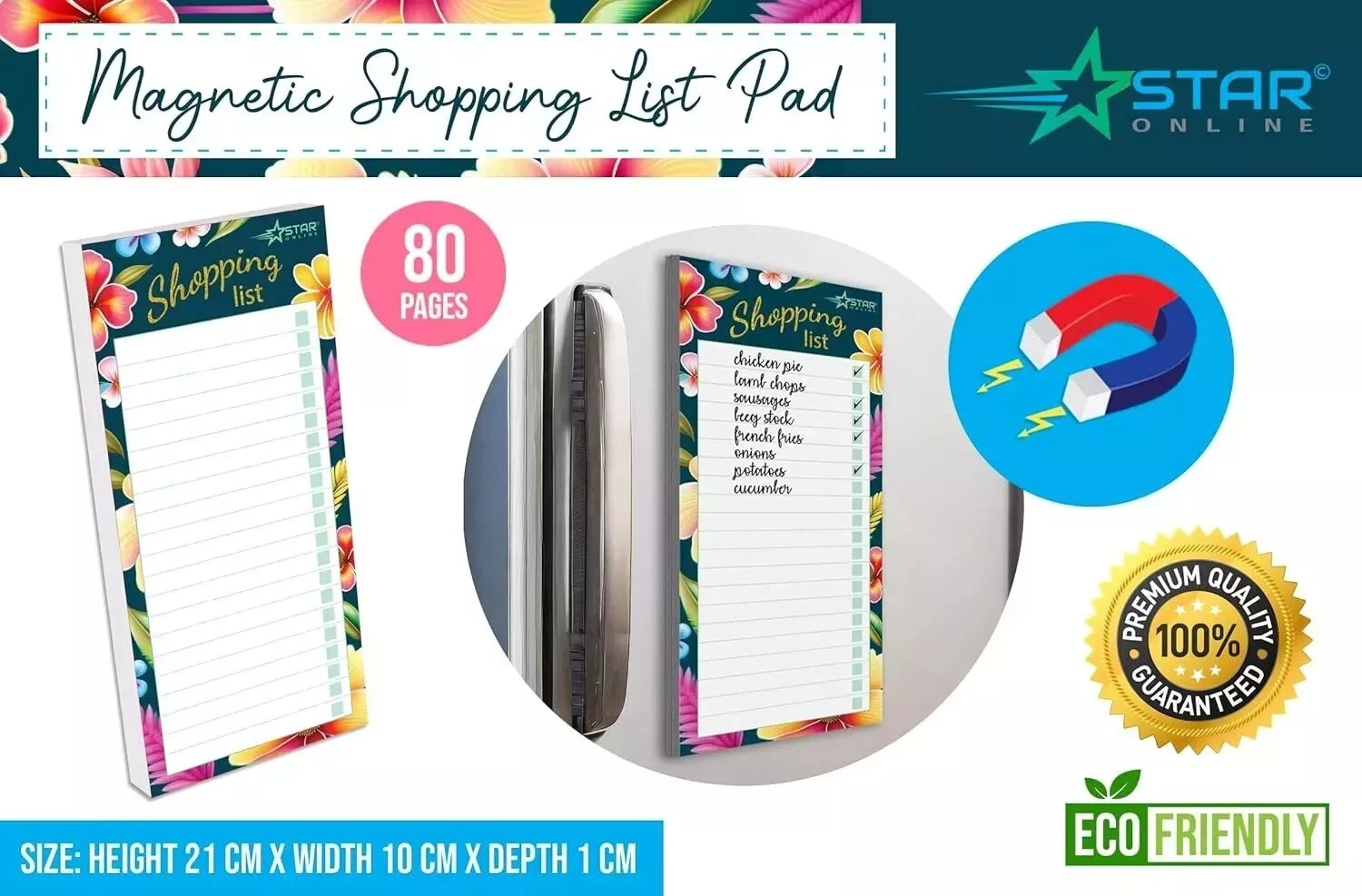 4 Pack Magnetic Meal Planner Tear Off Shopping List Note Pad Gold Foil 80 sheet