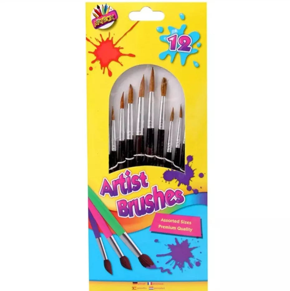 12 Piece Artist paint Brushes Brush Set Tipped Different Size