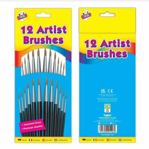12 Piece Artist paint Brushes Brush Set Tipped Different Size
