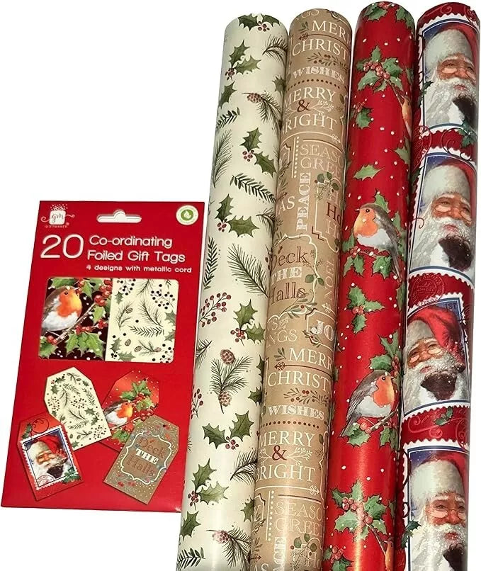 4 X 7M Traditonal Christmas Gift Wrapping Paper Roll (28 meters) Ideal for Xmas
