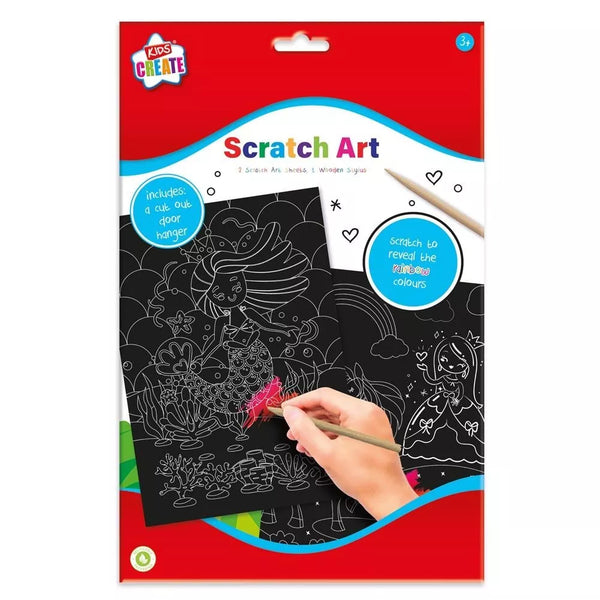 Kids Create Scratch Art Sheets – 2 Pack with Wooden Stylus for Creative Kids Crafts